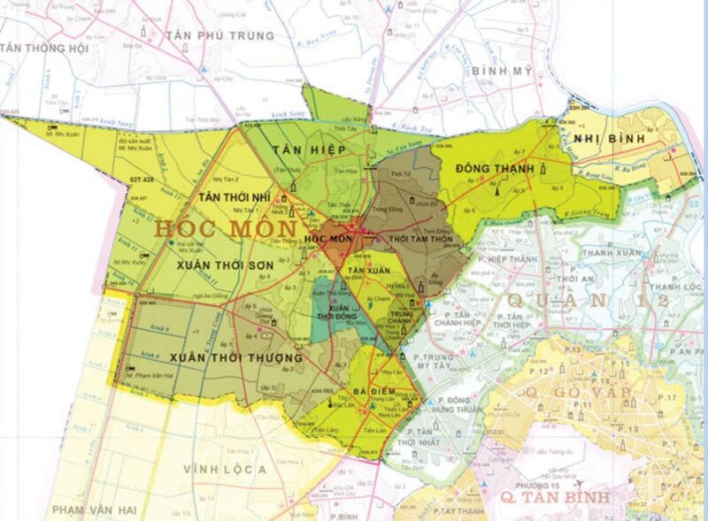 Bản đồ hành chính huyện Hóc Môn