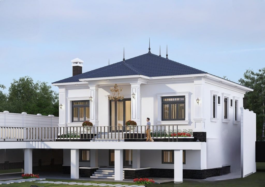 Mẫu nhà cấp 4 mái nhật có tầng hầm lửng phong cách Pháp