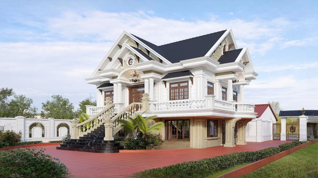 Biệt thự 1 tầng mái thái tân cổ điển có hầm lửng 150m2